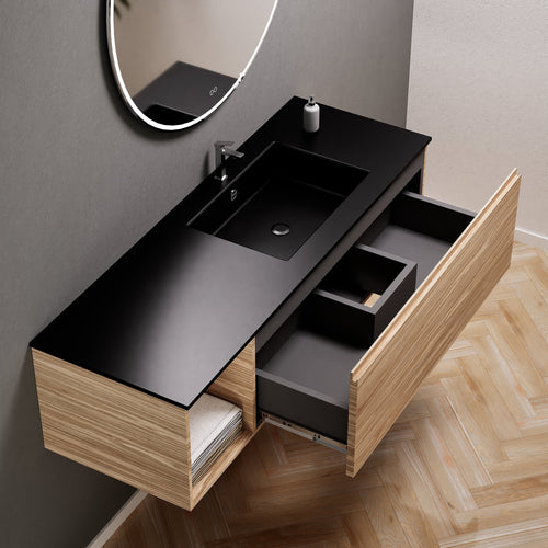Aurora Single Set – Corian Basi & Countertop with 1 Drawer Vanity & Side Shelf - ROVALUX