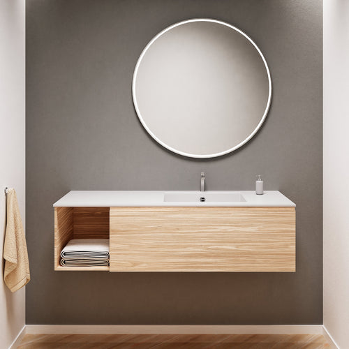 Aurora Single Set – Corian Basi & Countertop with 1 Drawer Vanity & Side Shelf - ROVALUX