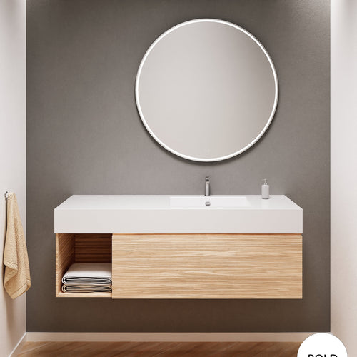 Aurora Single Set – Corian Basi & Countertop with 1 Drawer Vanity & Side Shelf - ROVALUX