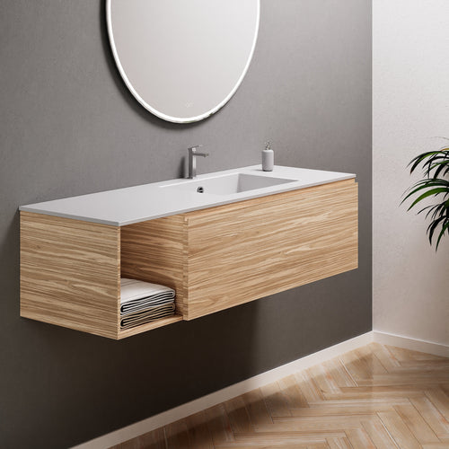Aurora Single Set – Corian Basi & Countertop with 1 Drawer Vanity & Side Shelf - ROVALUX