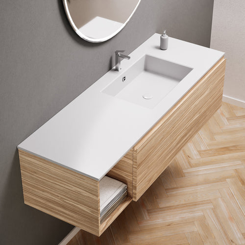 Aurora Single Set – Corian Basi & Countertop with 1 Drawer Vanity & Side Shelf - ROVALUX