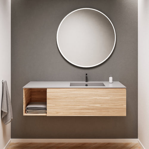 Aurora Single Set – Corian Basi & Countertop with 1 Drawer Vanity & Side Shelf - ROVALUX