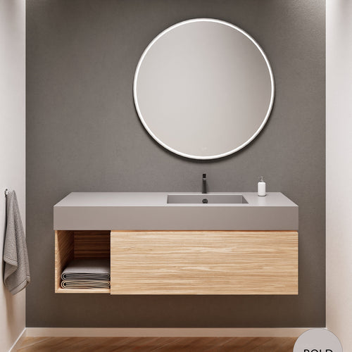 Aurora Single Set – Corian Basi & Countertop with 1 Drawer Vanity & Side Shelf - ROVALUX