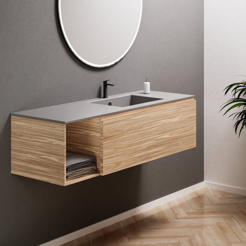 Aurora Single Set – Corian Basi & Countertop with 1 Drawer Vanity & Side Shelf - ROVALUX