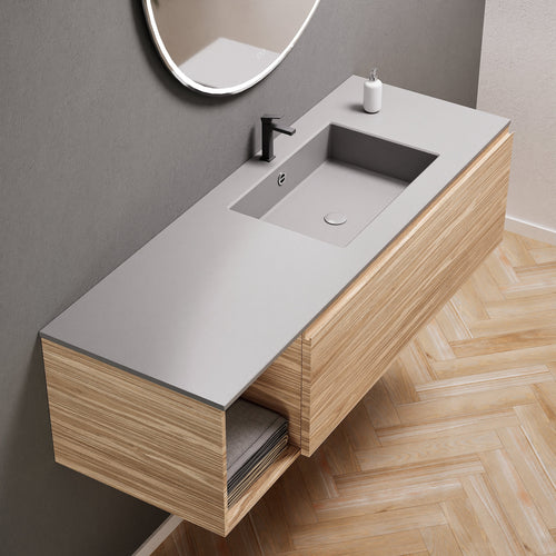 Aurora Single Set – Corian Basi & Countertop with 1 Drawer Vanity & Side Shelf - ROVALUX