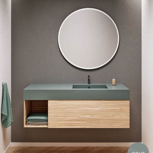 Aurora Single Set – Corian Basi & Countertop with 1 Drawer Vanity & Side Shelf - ROVALUX