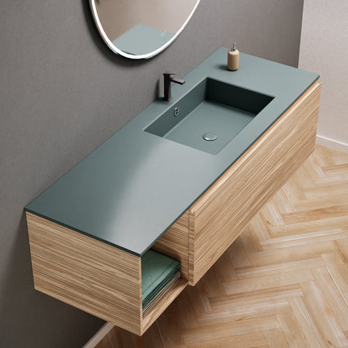 Aurora Single Set – Corian Basi & Countertop with 1 Drawer Vanity & Side Shelf - ROVALUX