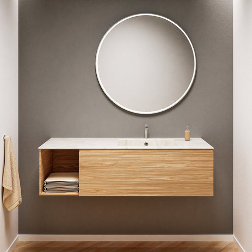 Aurora Single Set – Corian Basi & Countertop with 1 Drawer Vanity & Side Shelf - ROVALUX