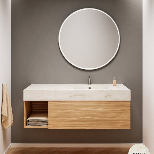 Aurora Single Set – Corian Basi & Countertop with 1 Drawer Vanity & Side Shelf - ROVALUX