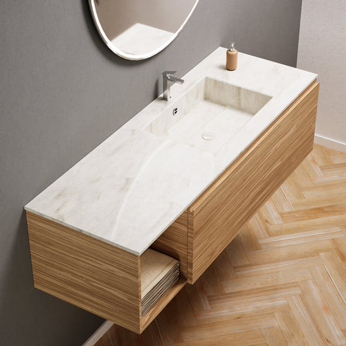 Aurora Single Set – Corian Basi & Countertop with 1 Drawer Vanity & Side Shelf - ROVALUX