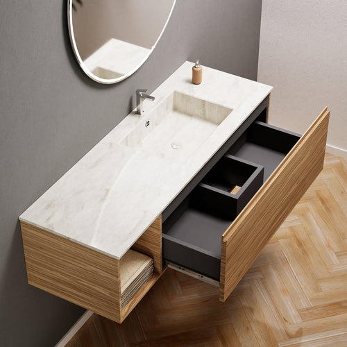 Aurora Single Set – Corian Basi & Countertop with 1 Drawer Vanity & Side Shelf - ROVALUX