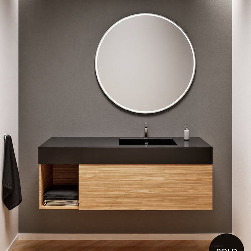 Aurora Single Set – Corian Basi & Countertop with 1 Drawer Vanity & Side Shelf - ROVALUX