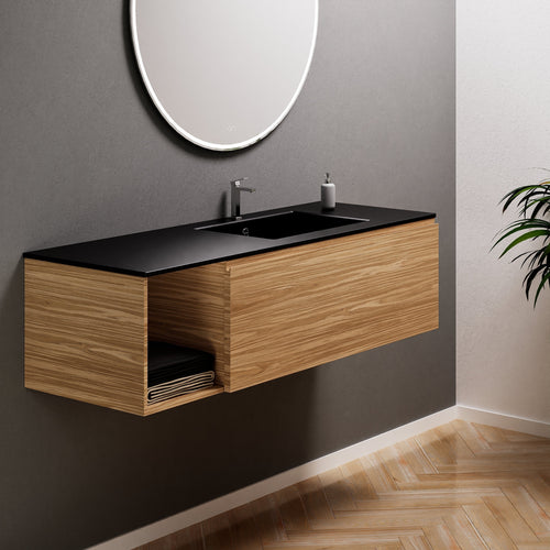 Aurora Single Set – Corian Basi & Countertop with 1 Drawer Vanity & Side Shelf - ROVALUX