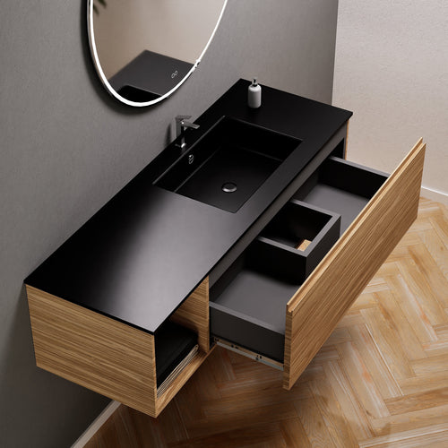 Aurora Single Set – Corian Basi & Countertop with 1 Drawer Vanity & Side Shelf - ROVALUX