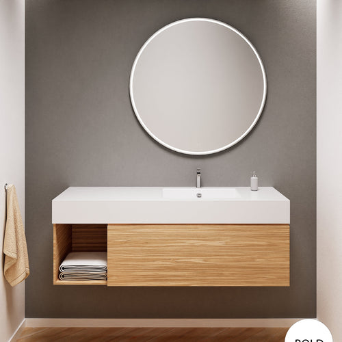 Aurora Single Set – Corian Basi & Countertop with 1 Drawer Vanity & Side Shelf - ROVALUX