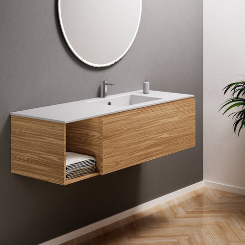 Aurora Single Set – Corian Basi & Countertop with 1 Drawer Vanity & Side Shelf - ROVALUX