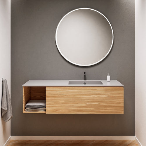 Aurora Single Set – Corian Basi & Countertop with 1 Drawer Vanity & Side Shelf - ROVALUX
