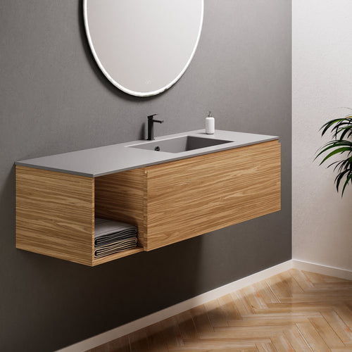 Aurora Single Set – Corian Basi & Countertop with 1 Drawer Vanity & Side Shelf - ROVALUX