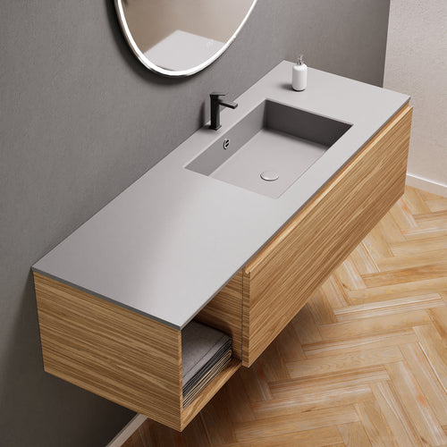 Aurora Single Set – Corian Basi & Countertop with 1 Drawer Vanity & Side Shelf - ROVALUX