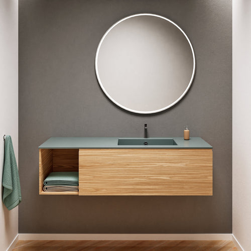 Aurora Single Set – Corian Basi & Countertop with 1 Drawer Vanity & Side Shelf - ROVALUX