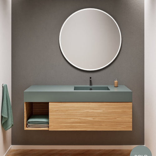 Aurora Single Set – Corian Basi & Countertop with 1 Drawer Vanity & Side Shelf - ROVALUX