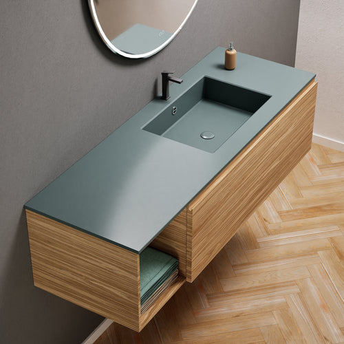 Aurora Single Set – Corian Basi & Countertop with 1 Drawer Vanity & Side Shelf - ROVALUX