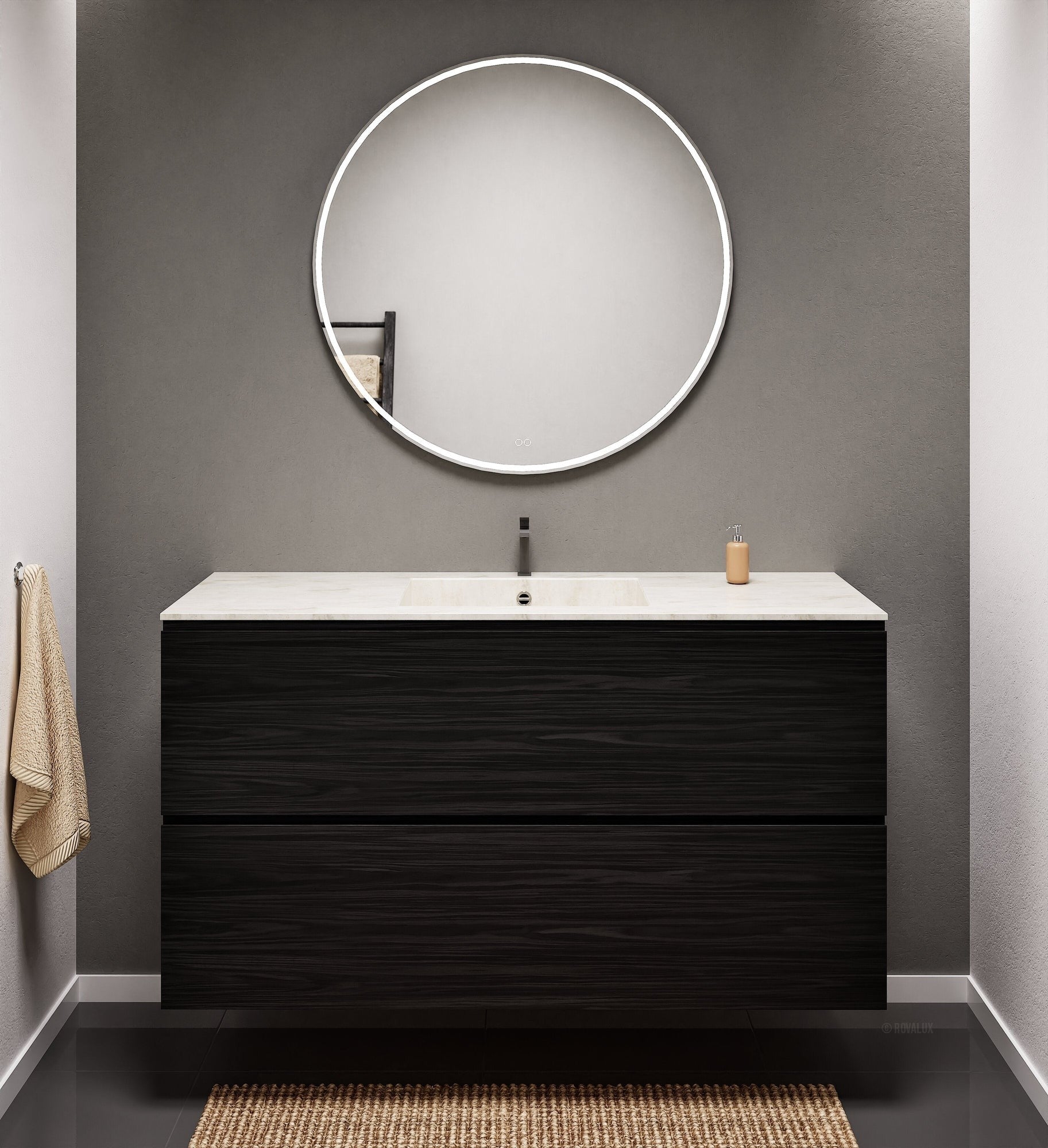 Aurora Single Set – Corian Sink & Countertop with 2 Drawers Vanity - ROVALUX