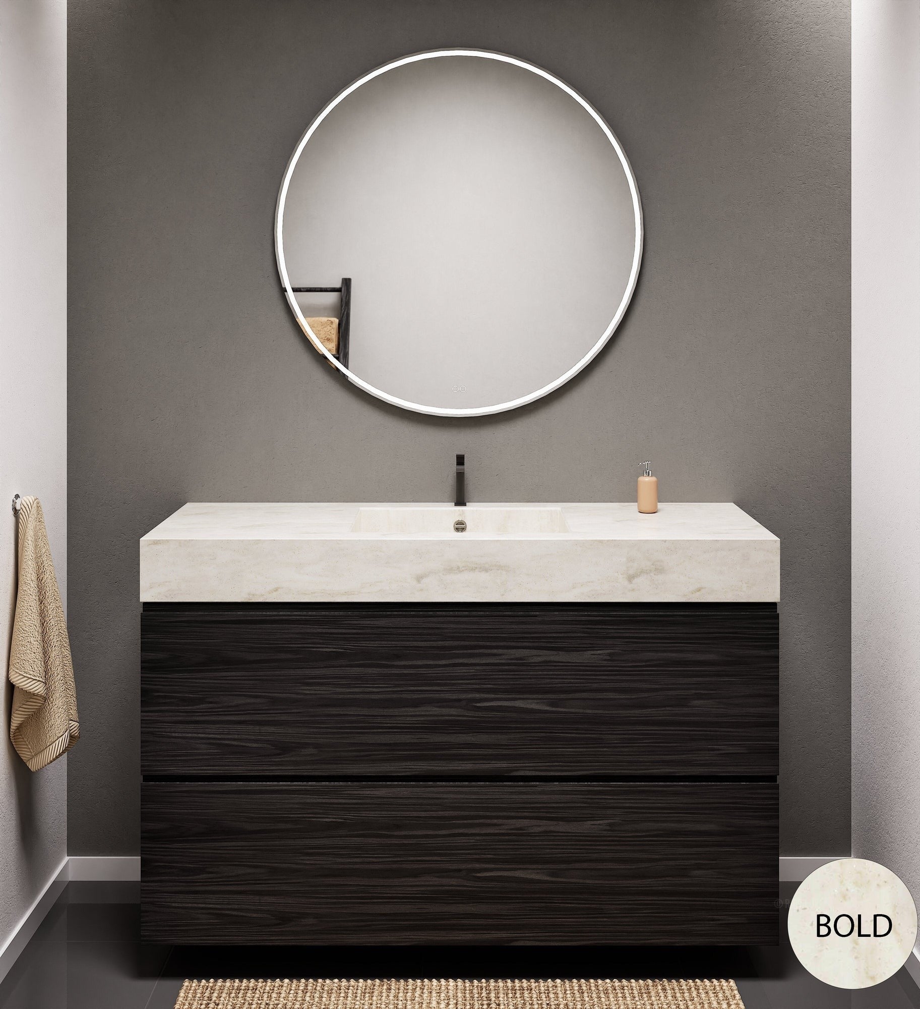 Aurora Single Set – Corian Sink & Countertop with 2 Drawers Vanity - ROVALUX