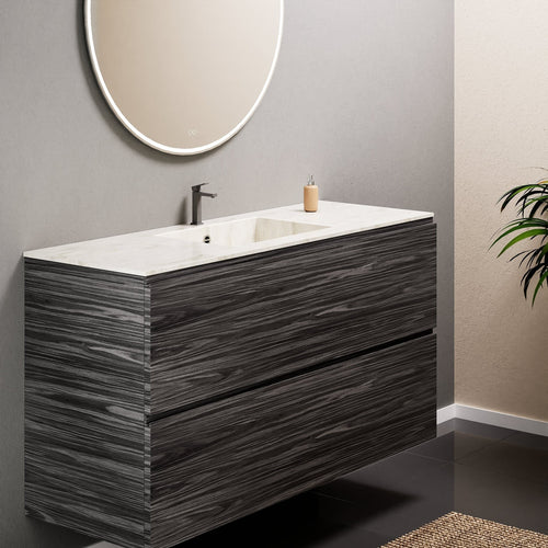 Aurora Single Set – Corian Sink & Countertop with 2 Drawers Vanity - ROVALUX