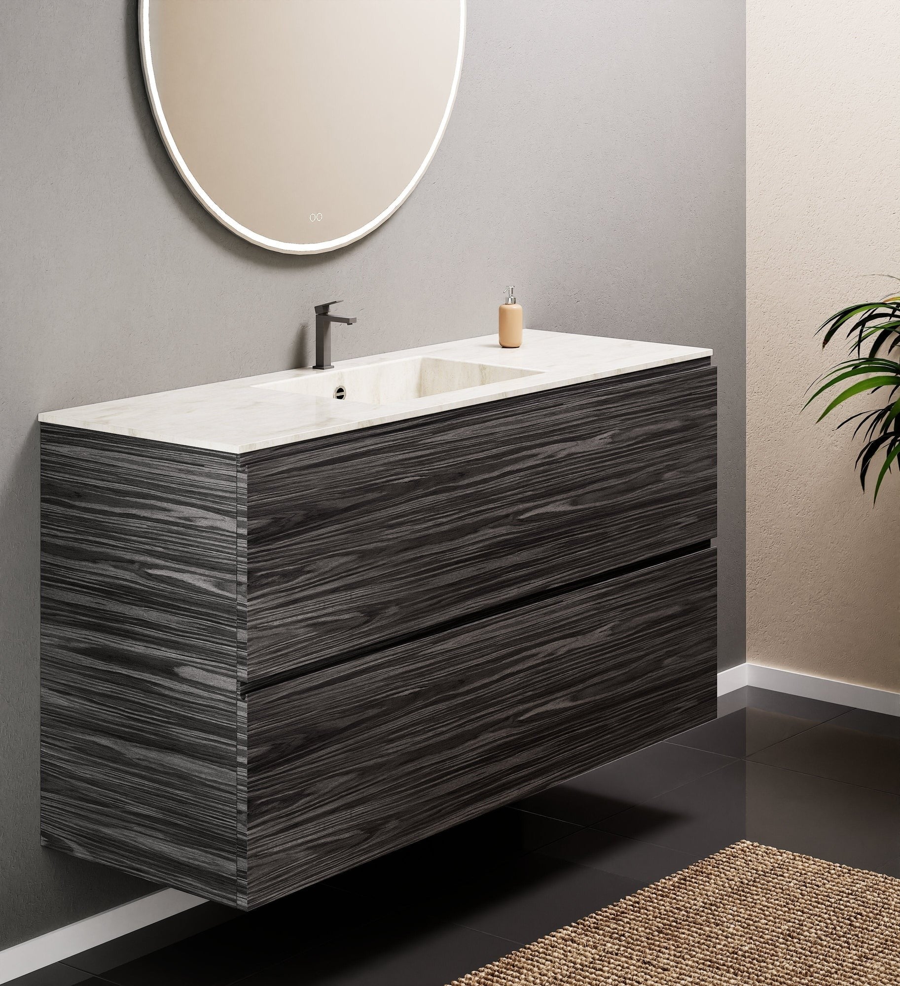 Aurora Single Set – Corian Sink & Countertop with 2 Drawers Vanity - ROVALUX
