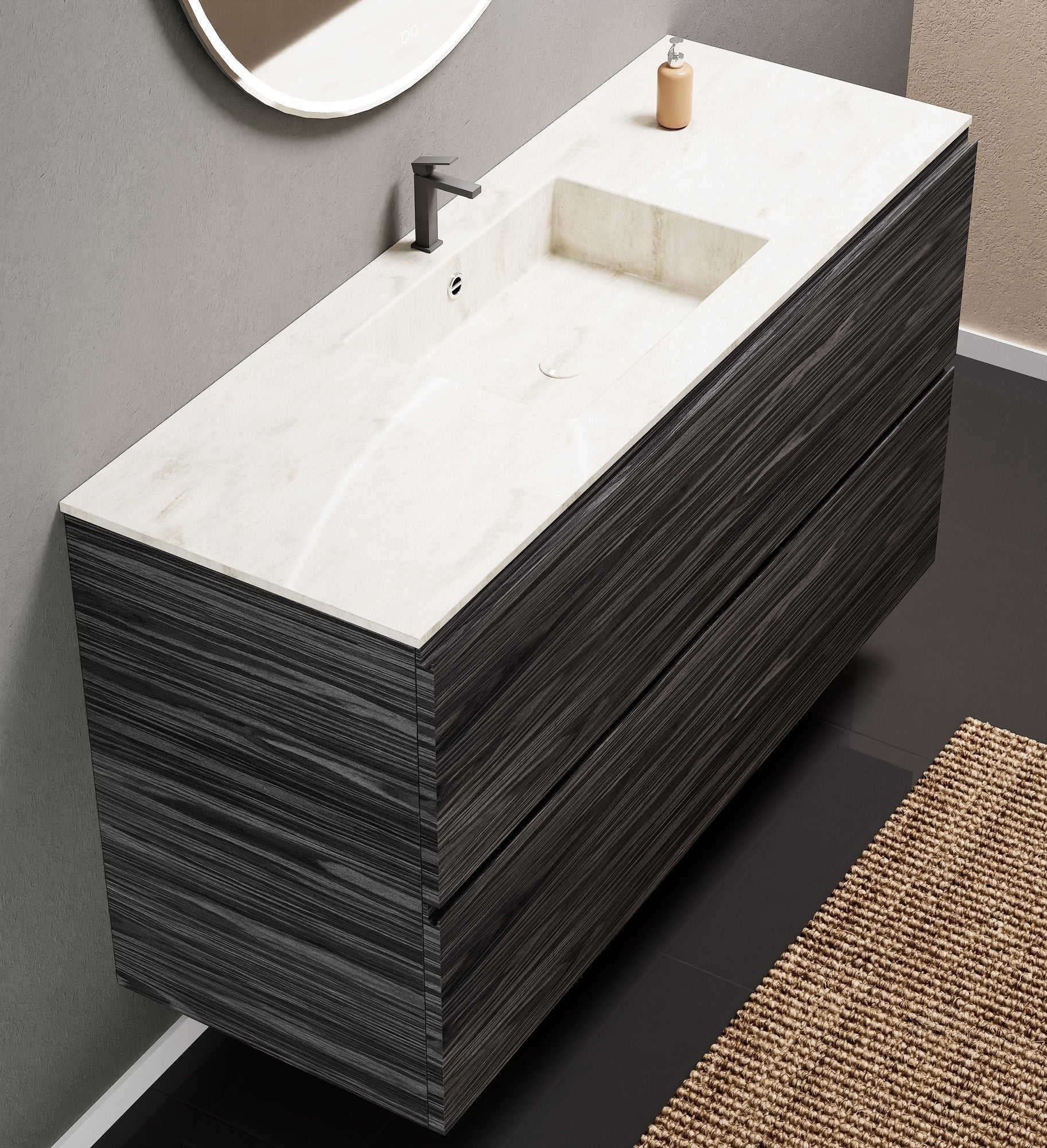 Aurora Single Set – Corian Sink & Countertop with 2 Drawers Vanity - ROVALUX