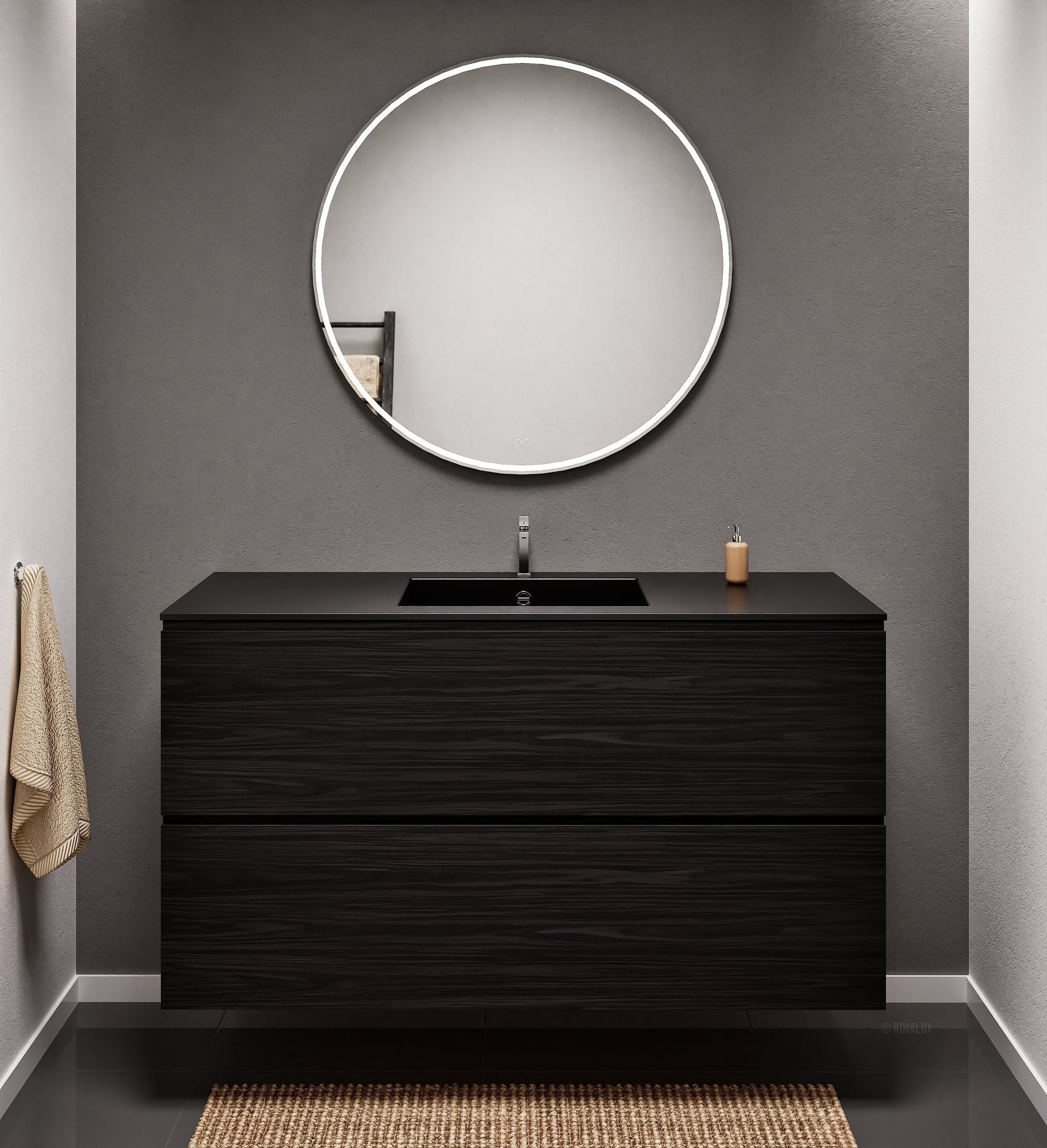 Aurora Single Set – Corian Sink & Countertop with 2 Drawers Vanity - ROVALUX