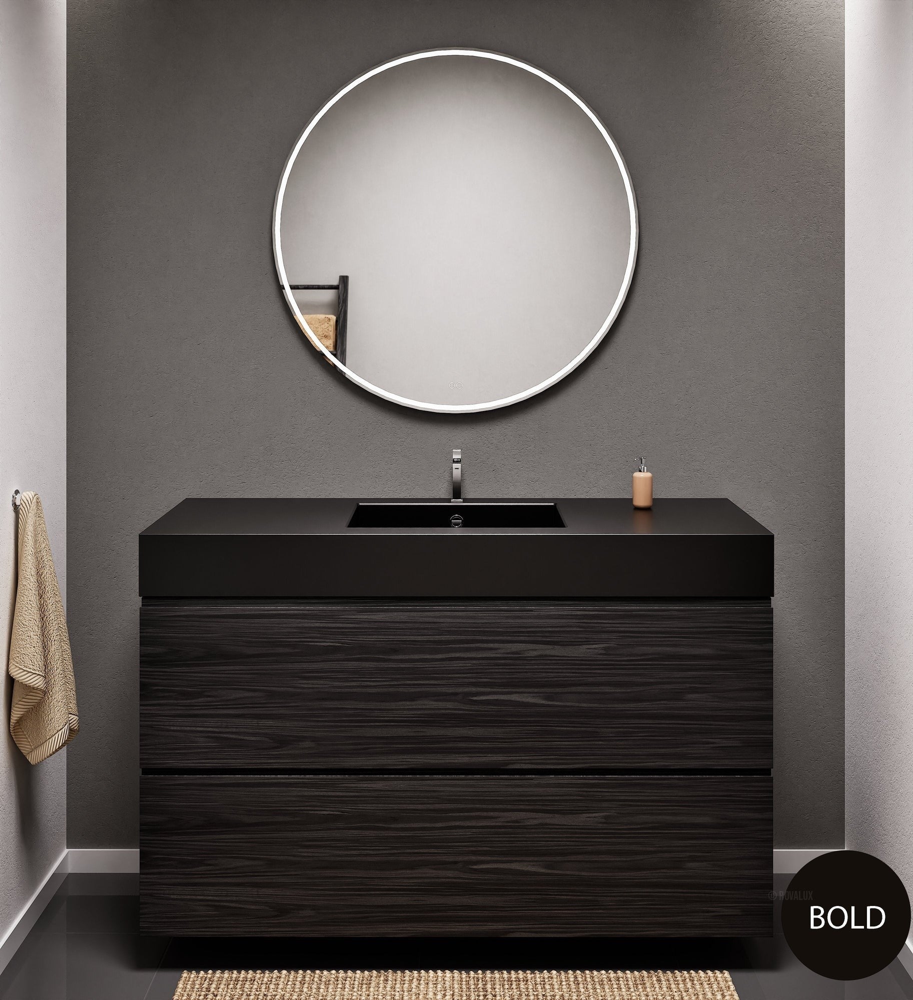 Aurora Single Set – Corian Sink & Countertop with 2 Drawers Vanity - ROVALUX