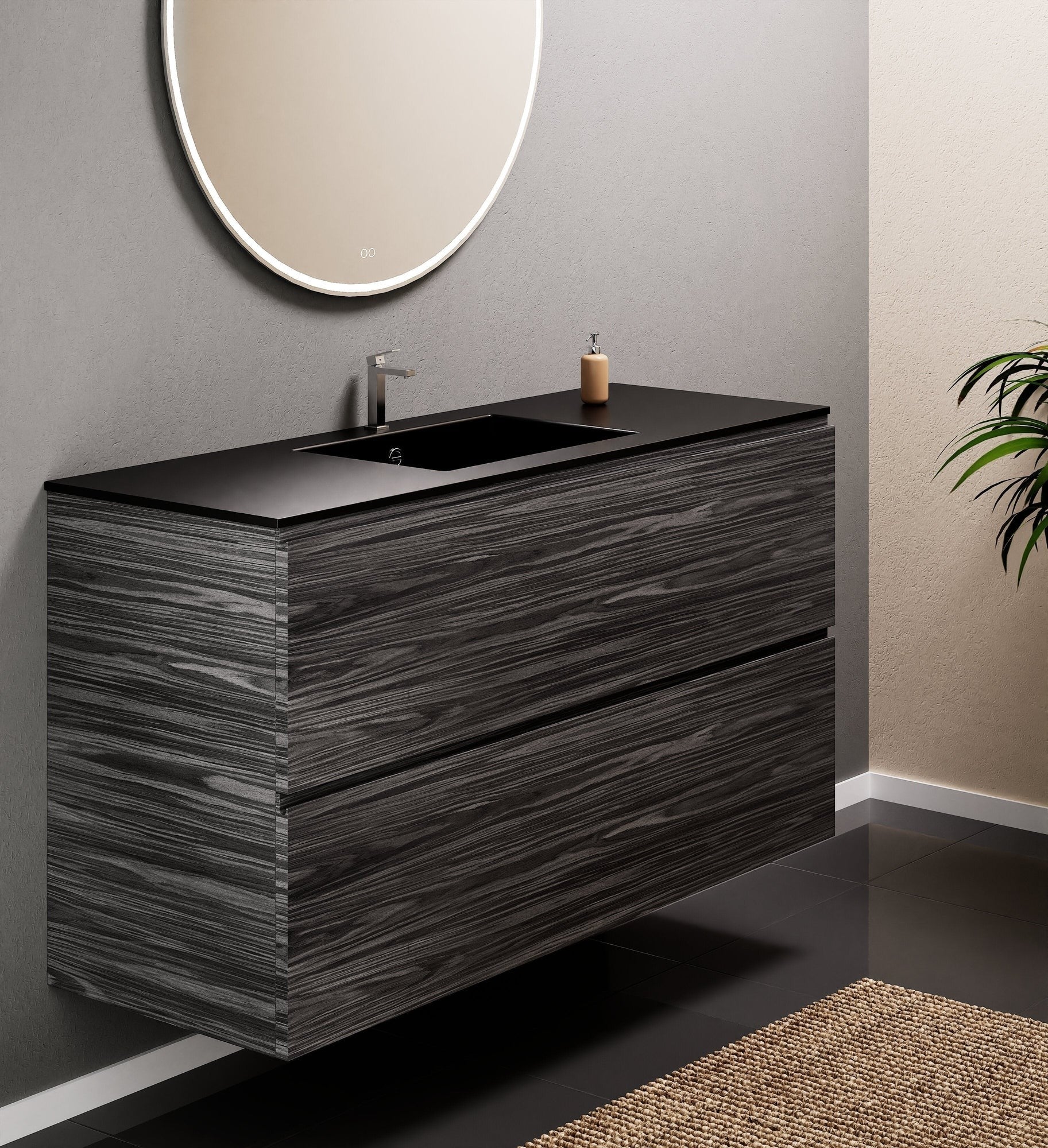 Aurora Single Set – Corian Sink & Countertop with 2 Drawers Vanity - ROVALUX