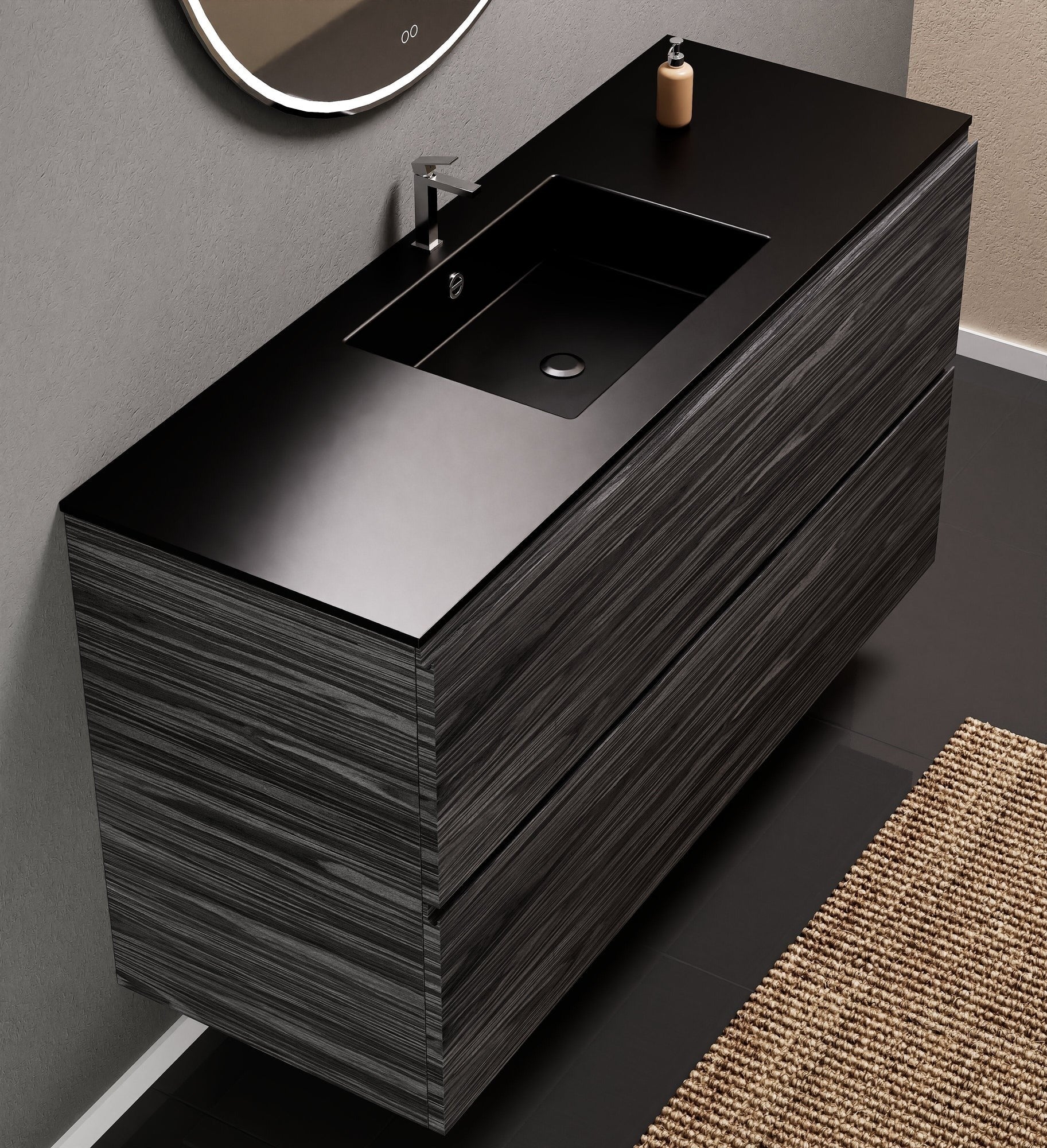 Aurora Single Set – Corian Sink & Countertop with 2 Drawers Vanity - ROVALUX