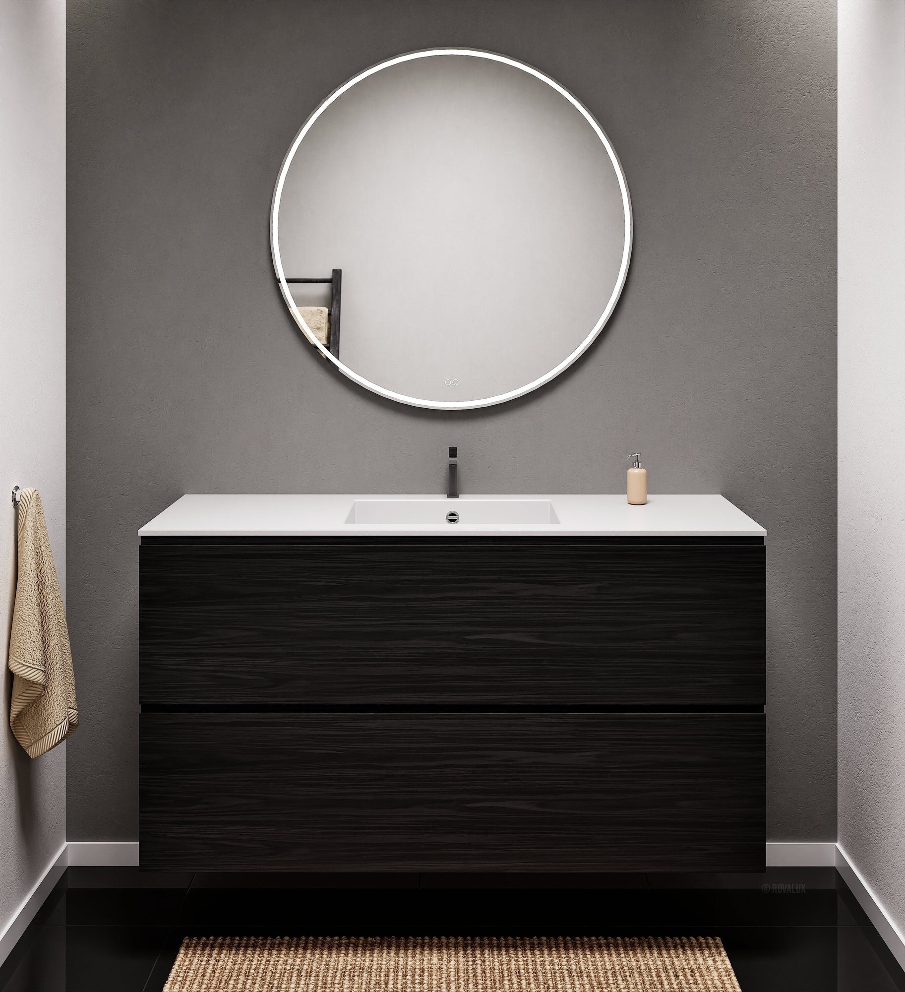 Aurora Single Set – Corian Sink & Countertop with 2 Drawers Vanity - ROVALUX