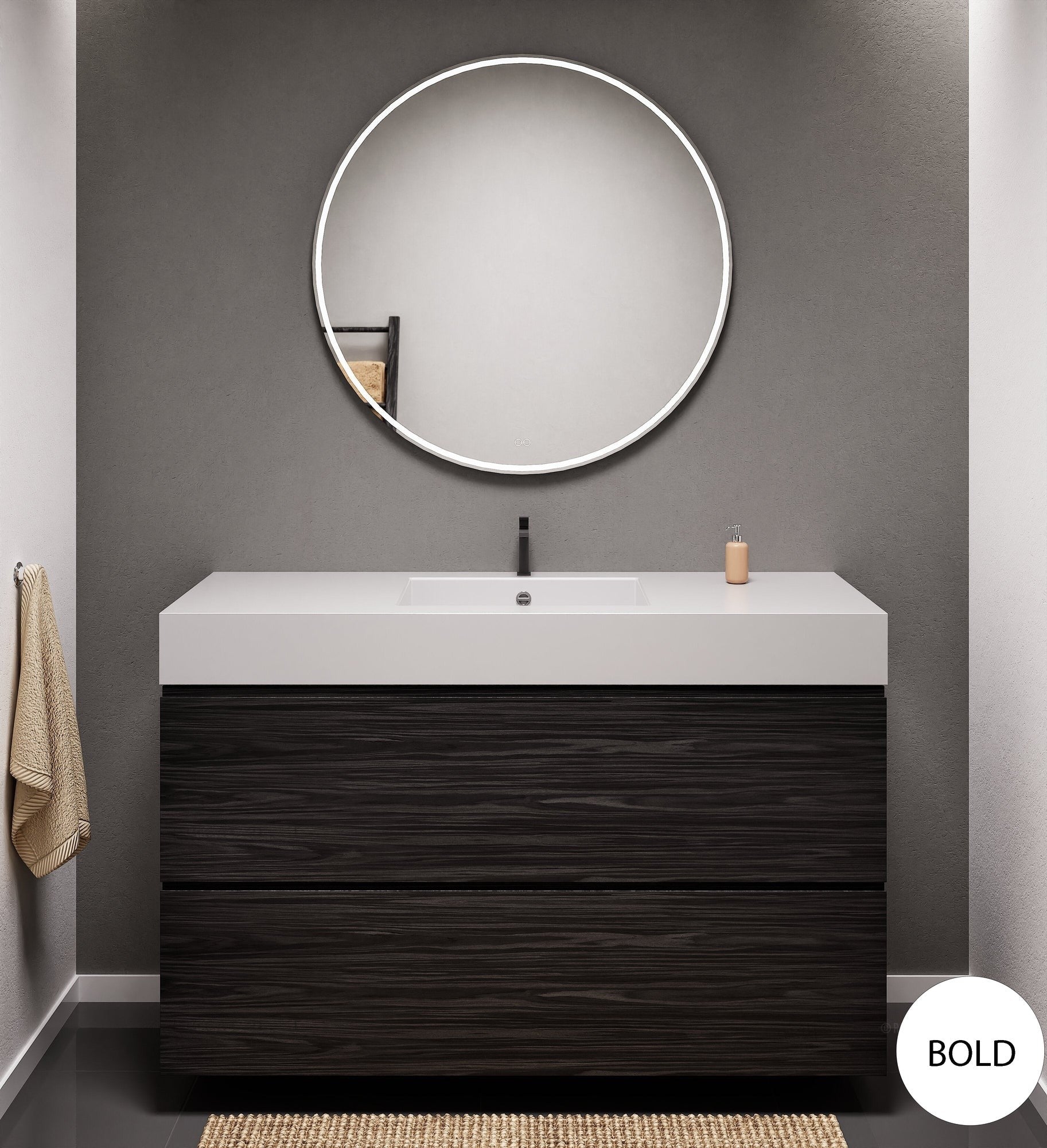 Aurora Single Set – Corian Sink & Countertop with 2 Drawers Vanity - ROVALUX