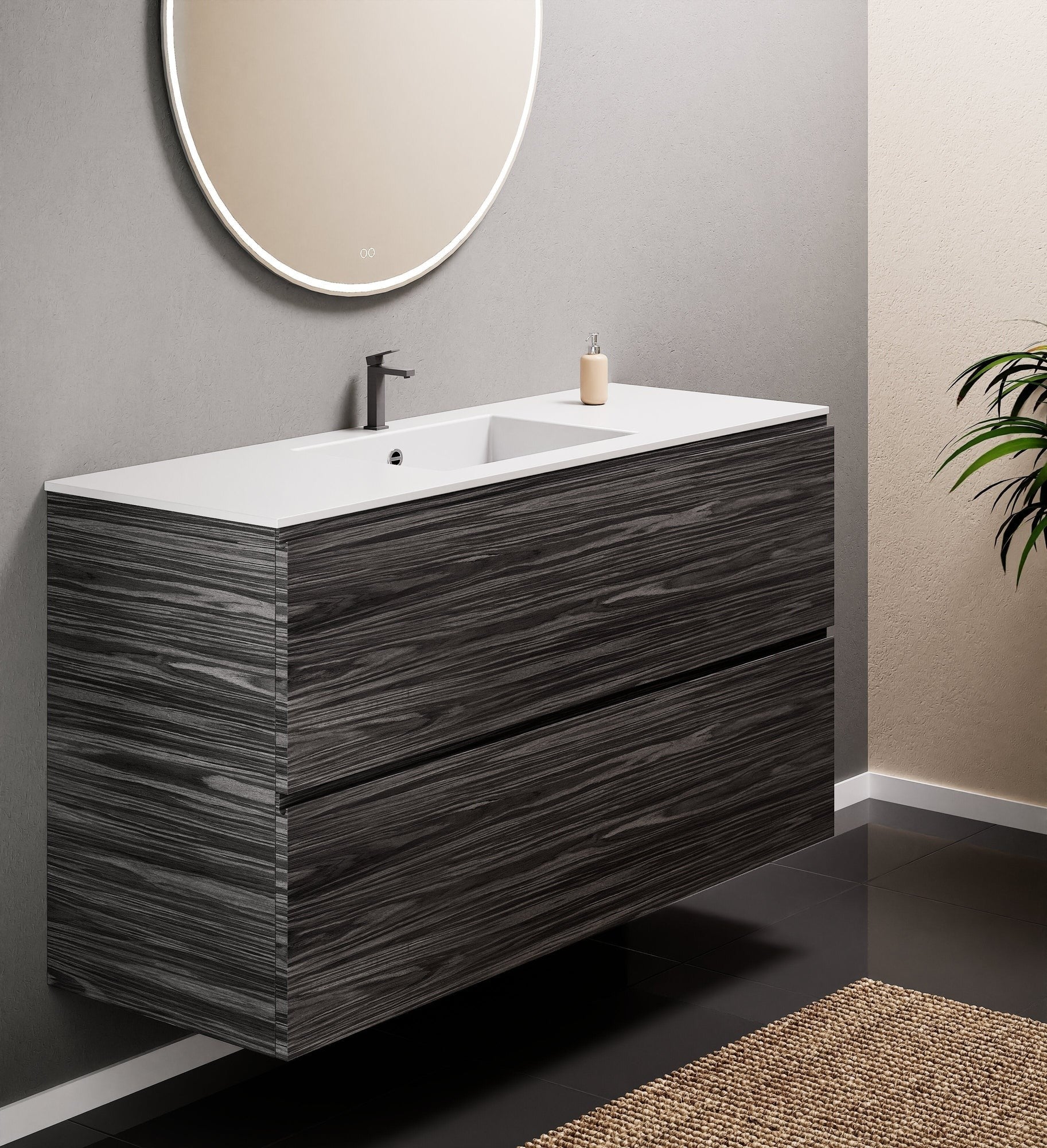 Aurora Single Set – Corian Sink & Countertop with 2 Drawers Vanity - ROVALUX
