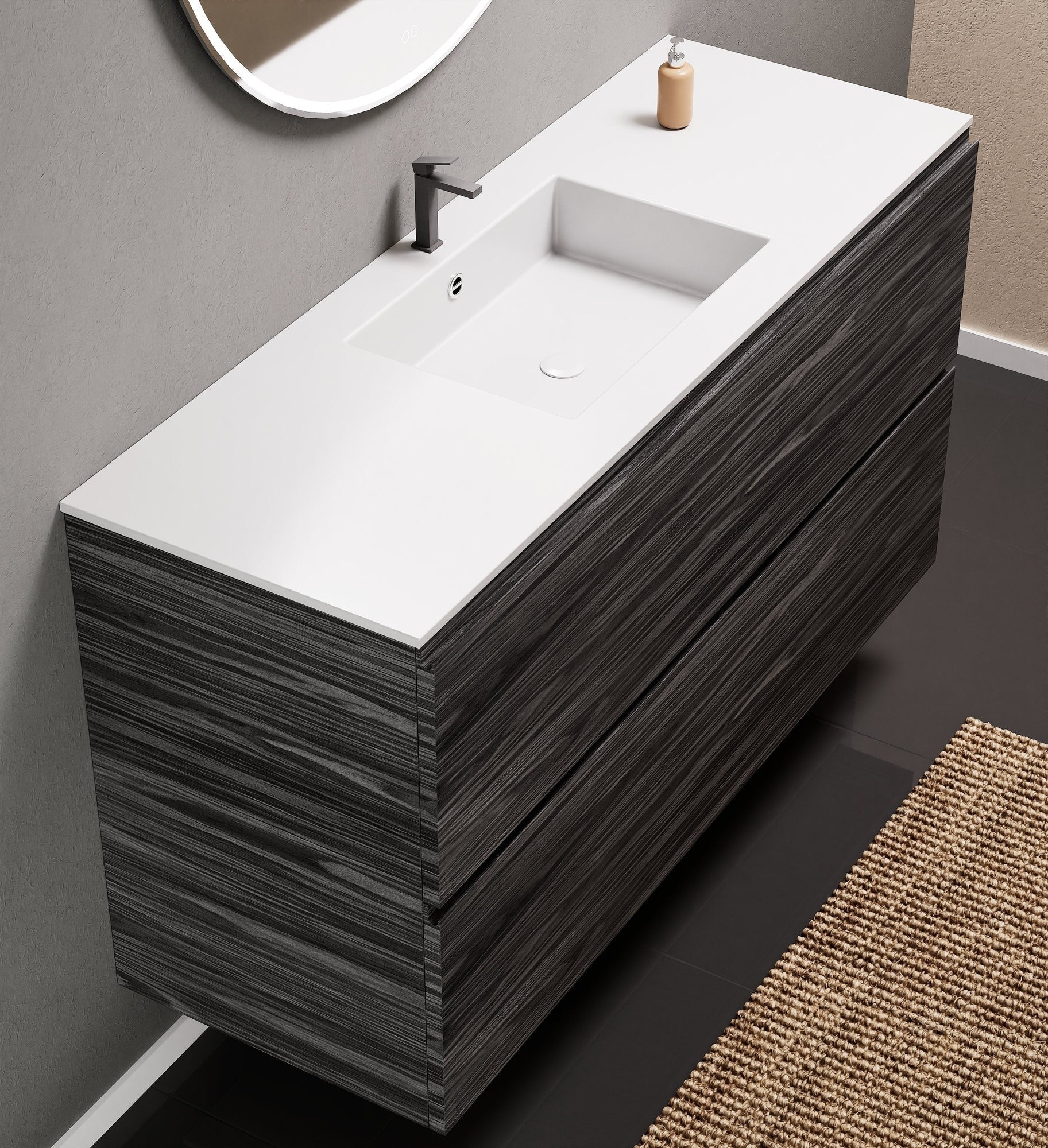 Aurora Single Set – Corian Sink & Countertop with 2 Drawers Vanity - ROVALUX