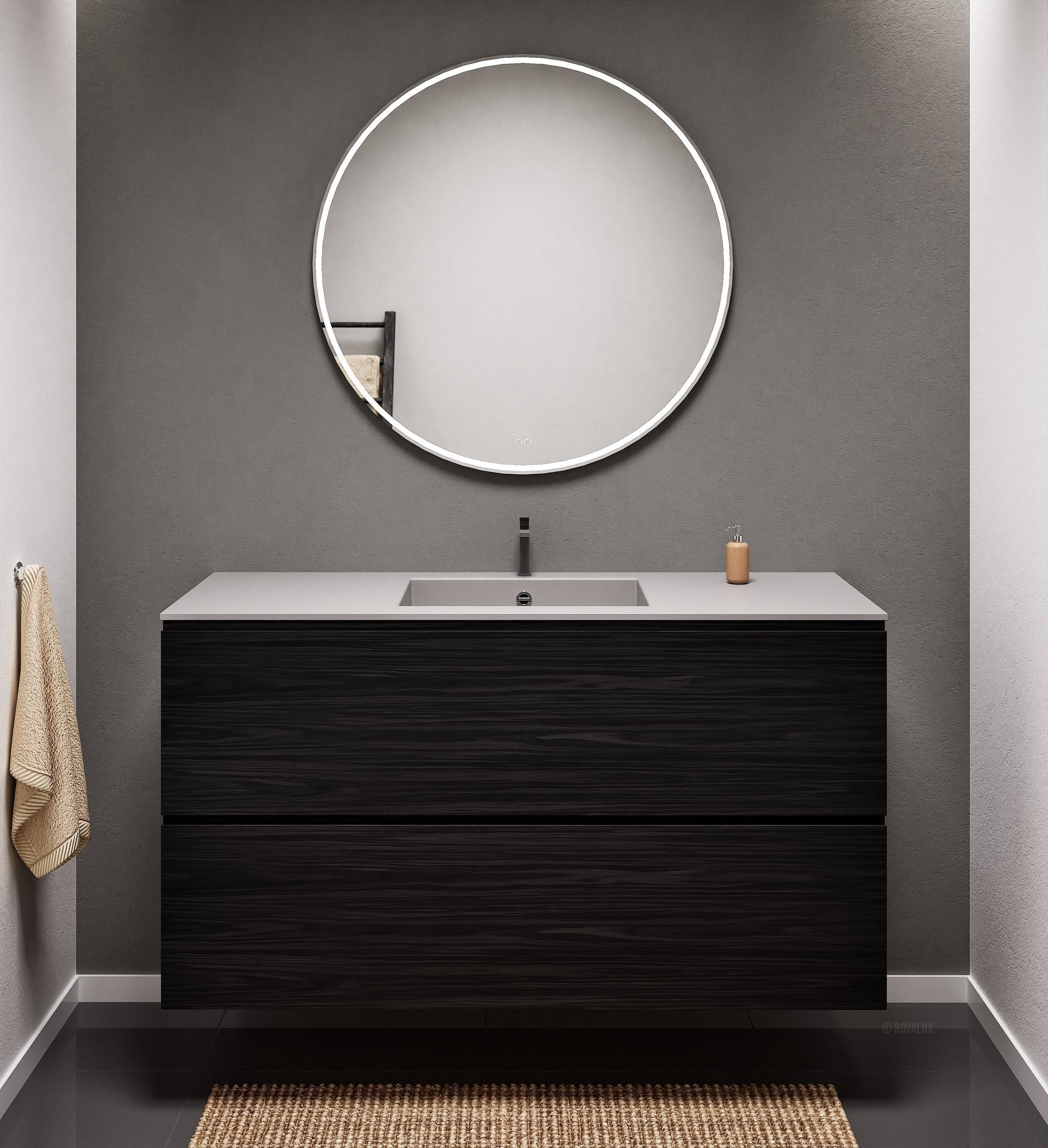 Aurora Single Set – Corian Sink & Countertop with 2 Drawers Vanity - ROVALUX