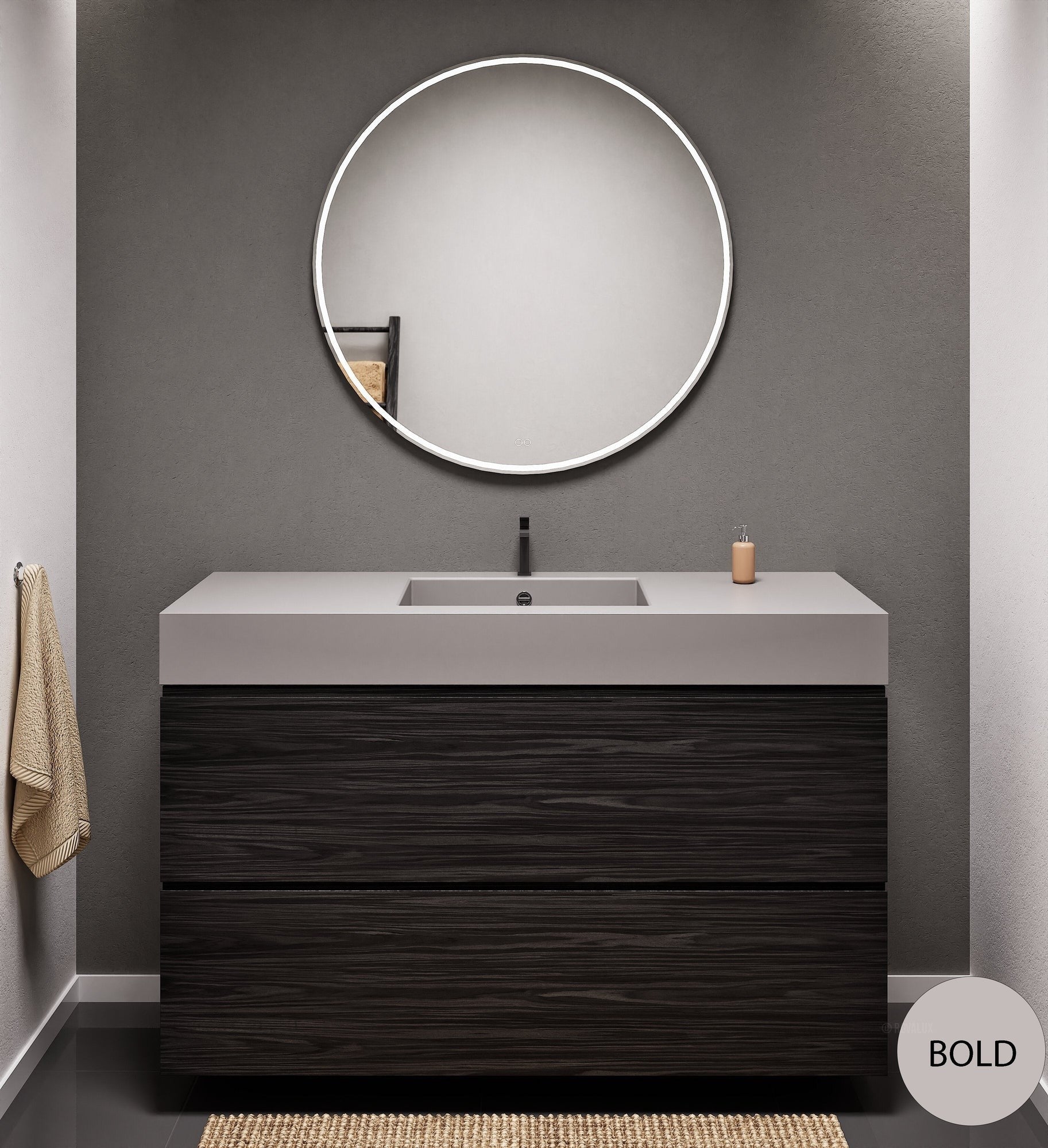 Aurora Single Set – Corian Sink & Countertop with 2 Drawers Vanity - ROVALUX