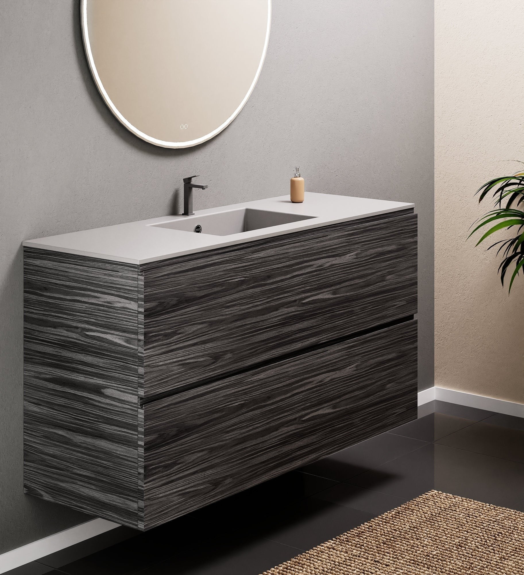Aurora Single Set – Corian Sink & Countertop with 2 Drawers Vanity - ROVALUX