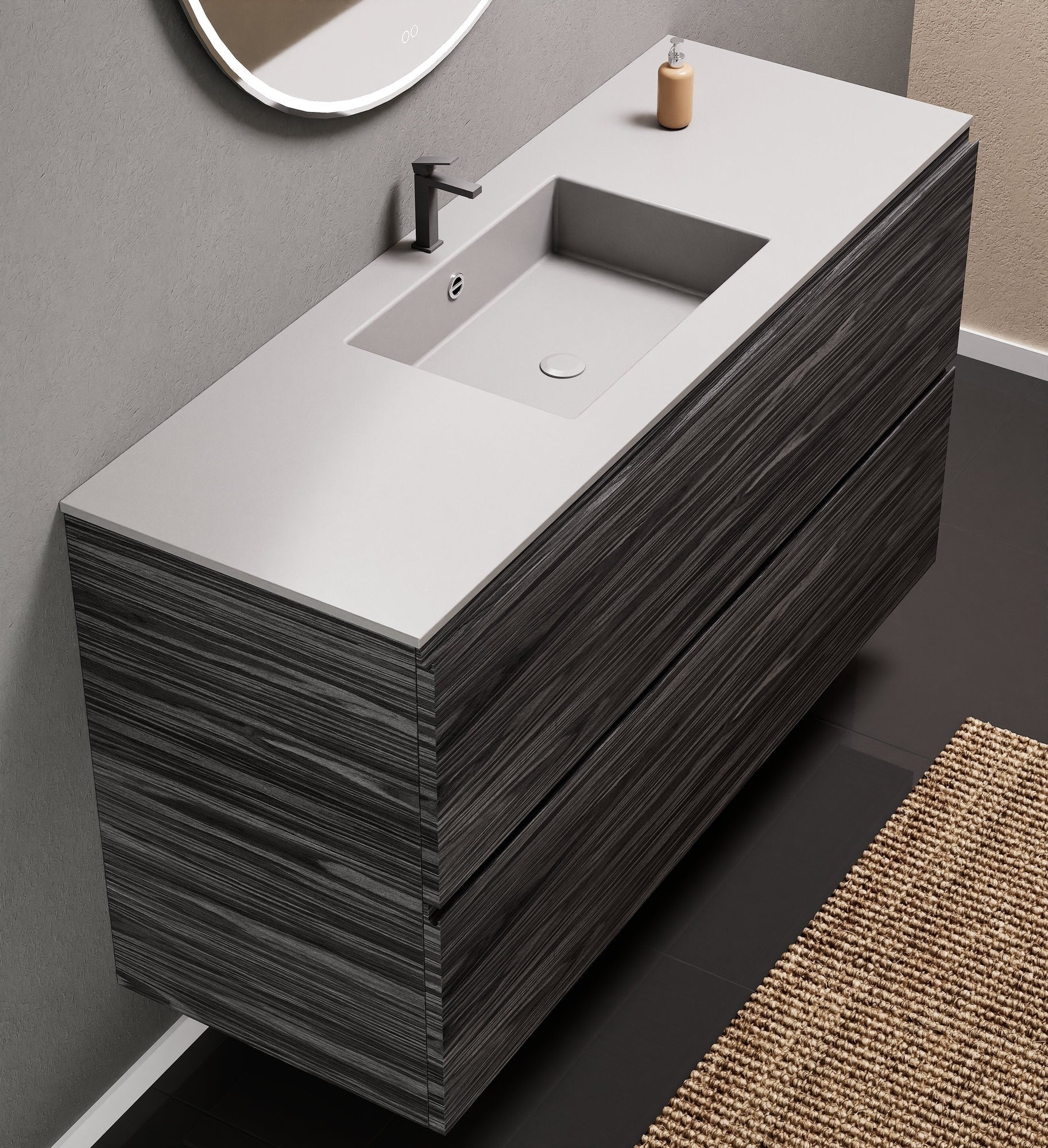 Aurora Single Set – Corian Sink & Countertop with 2 Drawers Vanity - ROVALUX