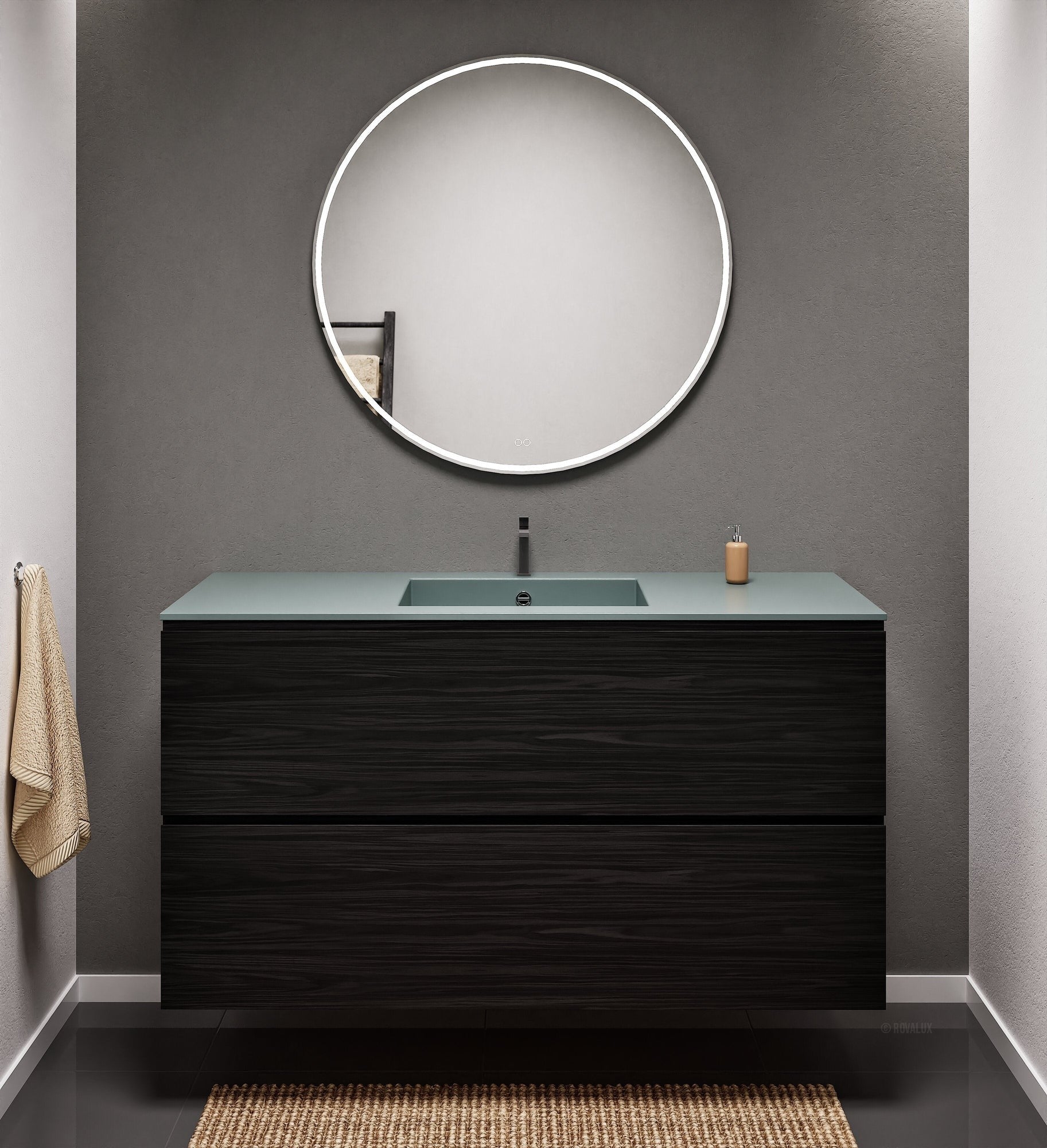 Aurora Single Set – Corian Sink & Countertop with 2 Drawers Vanity - ROVALUX