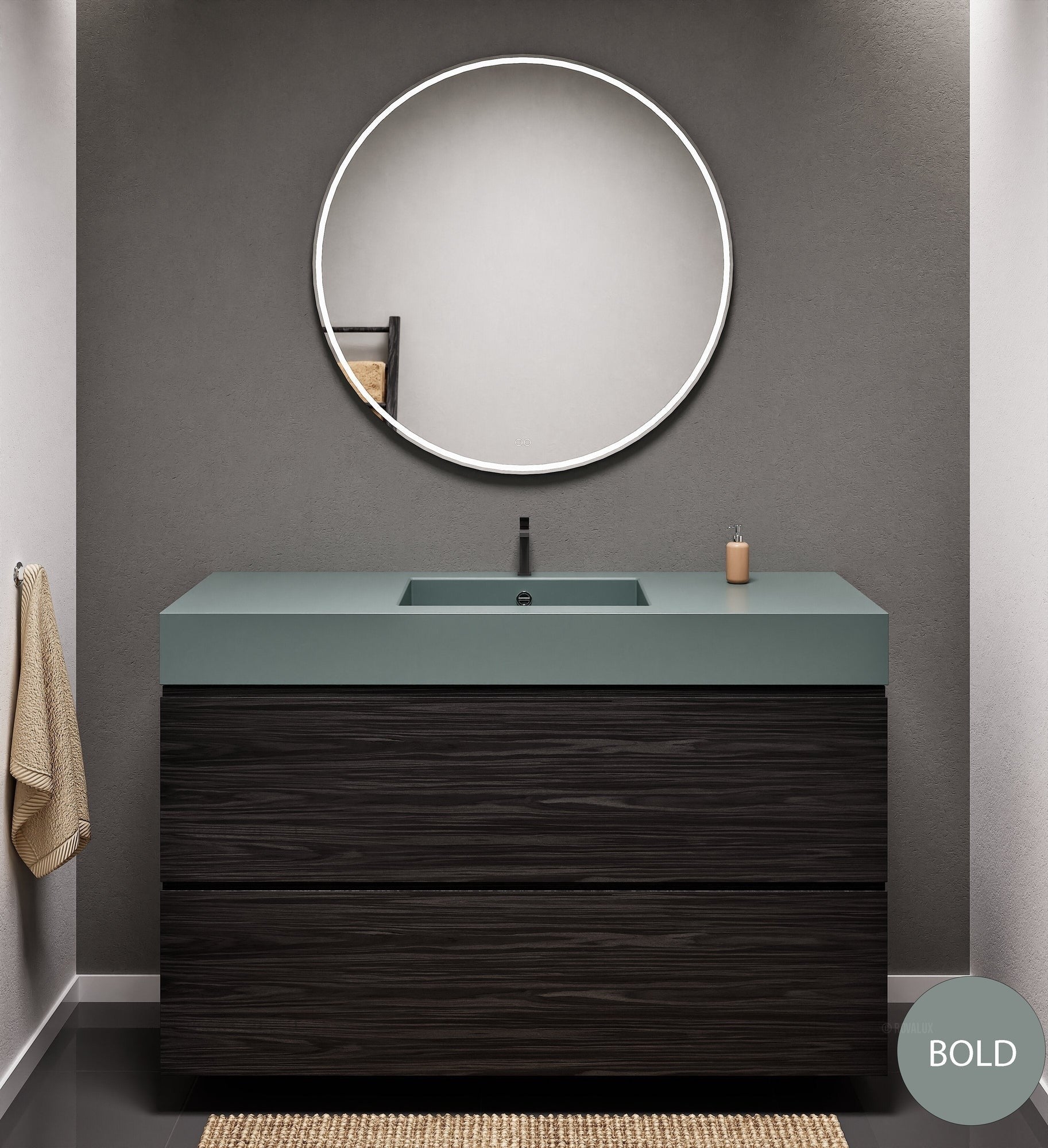 Aurora Single Set – Corian Sink & Countertop with 2 Drawers Vanity - ROVALUX