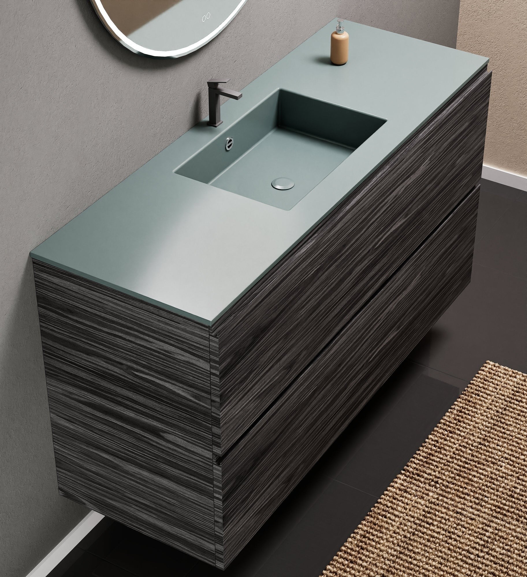 Aurora Single Set – Corian Sink & Countertop with 2 Drawers Vanity - ROVALUX