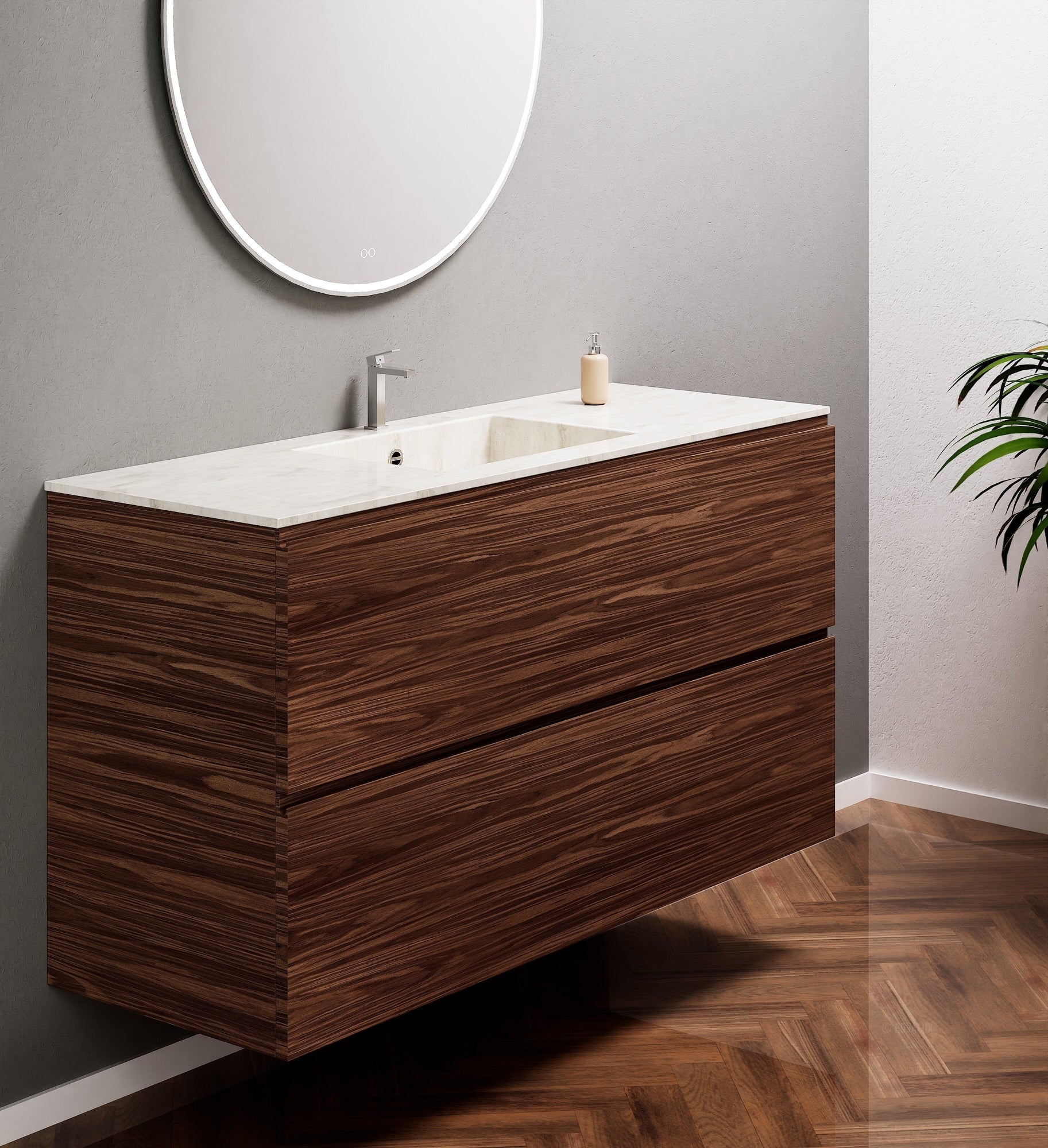 Aurora Single Set – Corian Sink & Countertop with 2 Drawers Vanity - ROVALUX