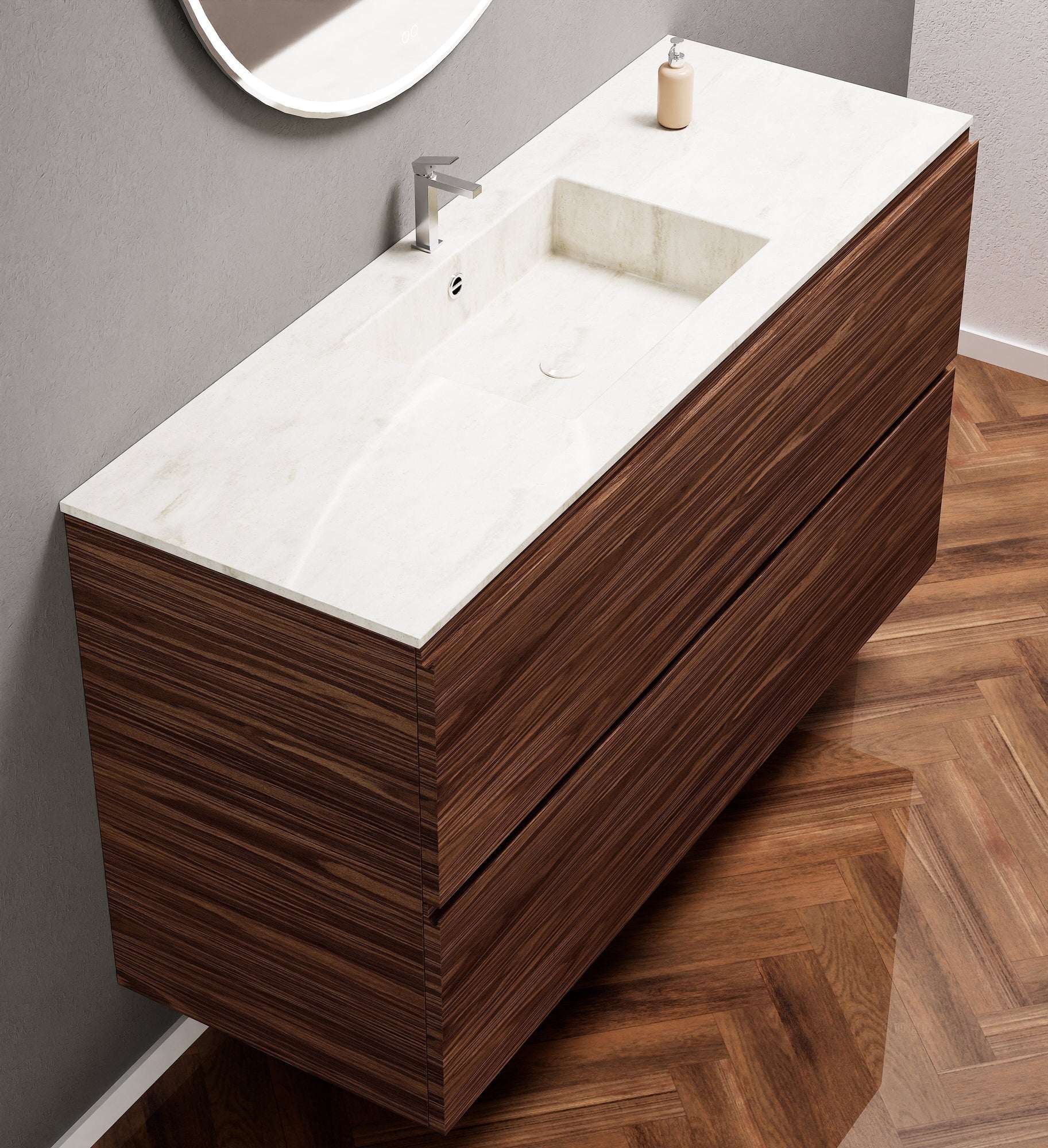 Aurora Single Set – Corian Sink & Countertop with 2 Drawers Vanity - ROVALUX