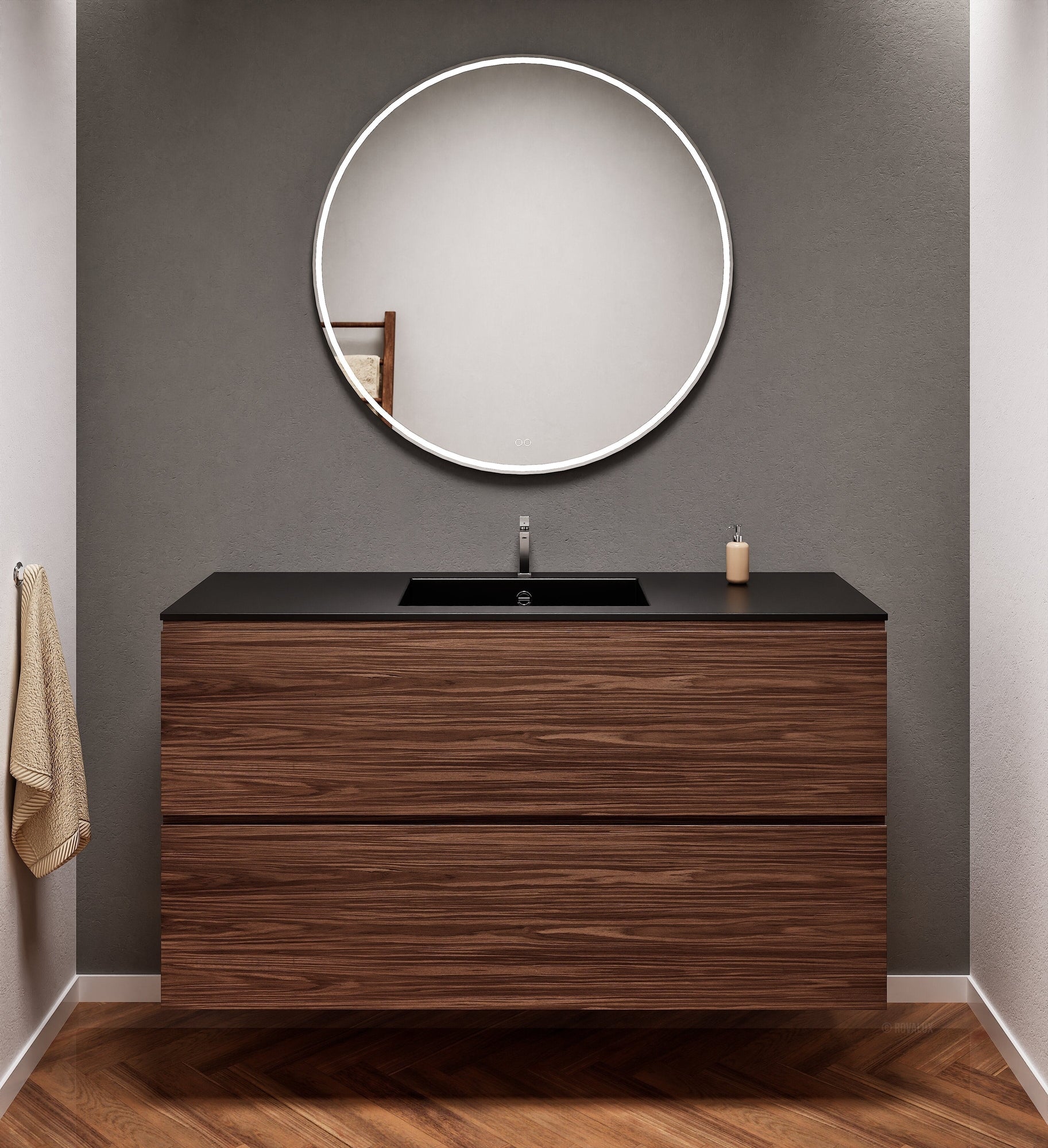 Aurora Single Set – Corian Sink & Countertop with 2 Drawers Vanity - ROVALUX