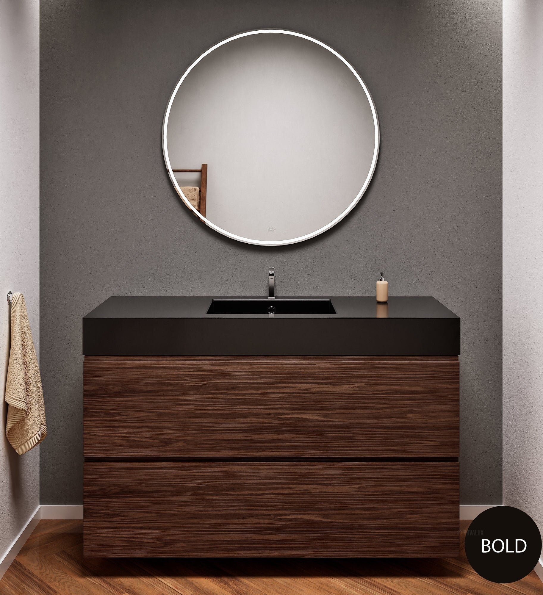 Aurora Single Set – Corian Sink & Countertop with 2 Drawers Vanity - ROVALUX